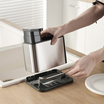 Ράφι αποθήκευσης πλυντηρίου πιάτων για την κουζίνα, πολυχρηστικός οργανωτής από ανοξείδωτο ατσάλι με δοσομετρητή σαπουνιού και μπουκάλι αντισηπτικού χεριών