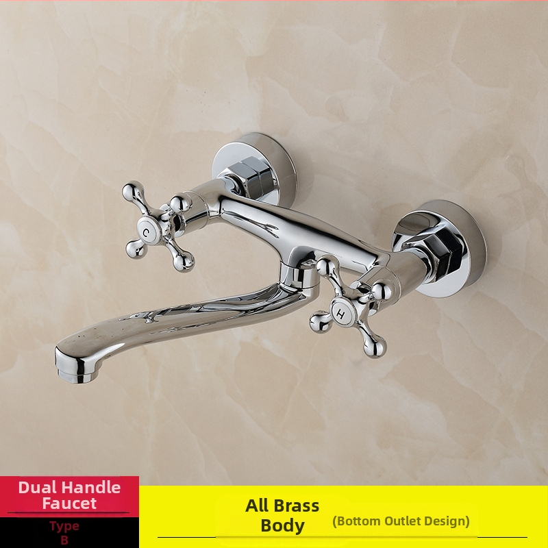 Vaskinis sieninis virtuvės čiaupas su dviejomis rankenėlėmis, karštas ir šaltas vanduo maišymo vožtuvas