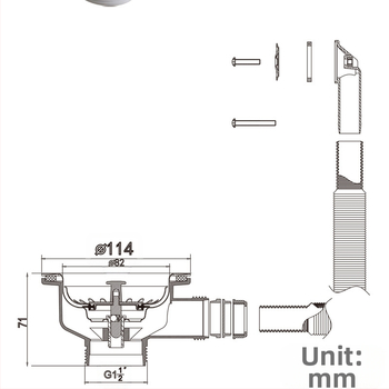 Odvod za sudoper, model XK225C034, materijal PP+304, specifikacija 114, težina 268 g, moderni minimalistički stil