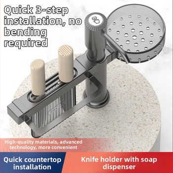 Smart organizator za kuhinjski sudoper sa dozatorom sapuna i držačem noževa — ABS, model DJZYEQ, 530 g