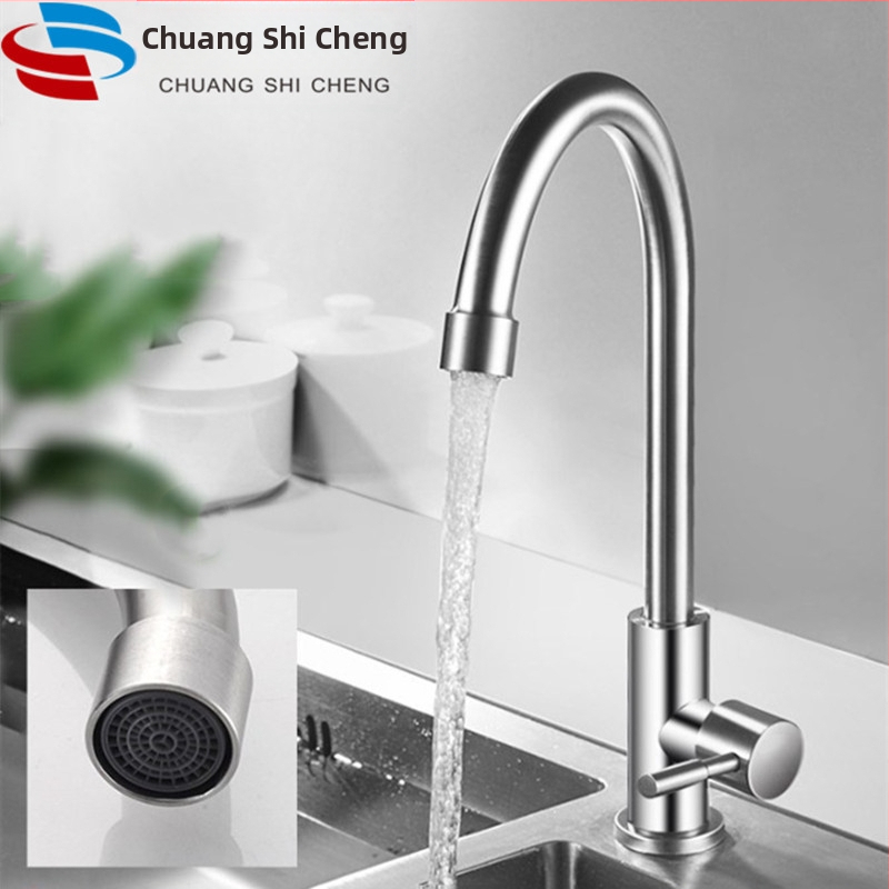 304 nerūdijančio plieno virtuvės šalto vandens čiaupas, modelis LK:525487, keraminių vožtuvų korpusas, ant paviršiaus montavimas, spiralinis atidarymas