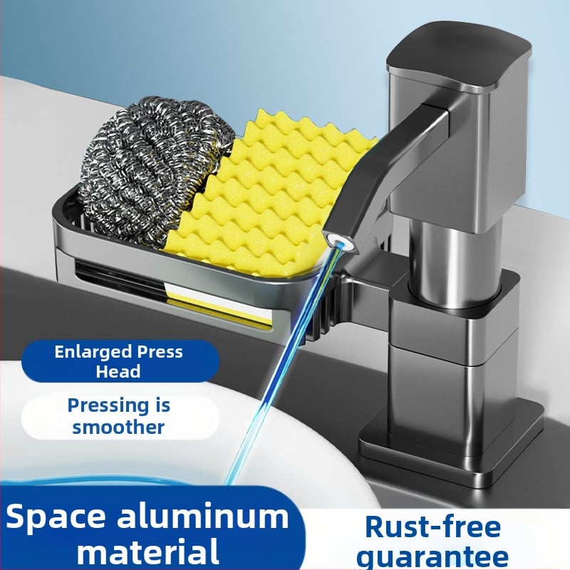 Kriauklės ploviklio dozatorius — rankinis spaudimas, aliuminio lydinys, anoduotas, šiuolaikiškas minimalistinis dizainas