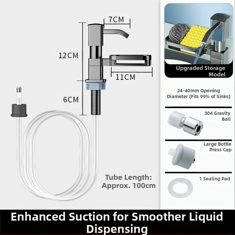 Kriauklės ploviklio dozatorius — rankinis spaudimas, aliuminio lydinys, anoduotas, šiuolaikiškas minimalistinis dizainas
