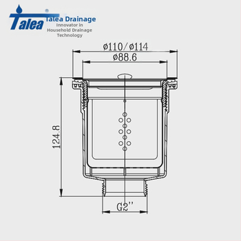 XK265 Αποχέτευση νεροχύτη κουζίνας – Τύπος κλουβί; Υλικά: PP και SUS304; Διπλής στρώσης κατασκευή από πλαστικό-χάλυβα; Διαμέτρει Ø110–114 mm
