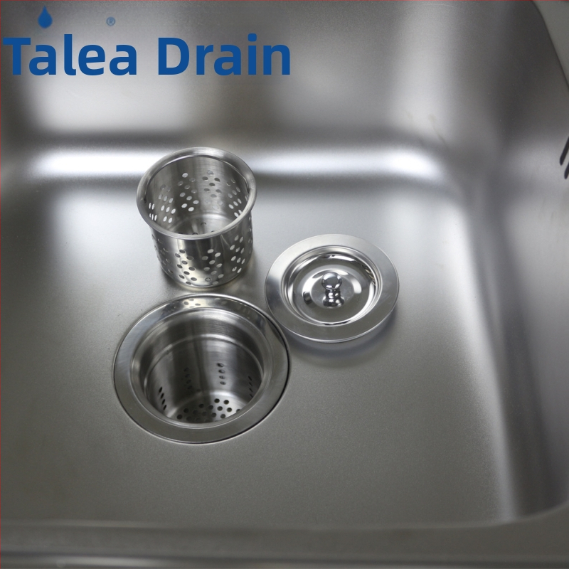 Кухненски дренаж XK265 — Cage тип; Материали: PP и SUS304; Двойнослойна конструкция от пластмаса и стомана; Ø110–114 мм