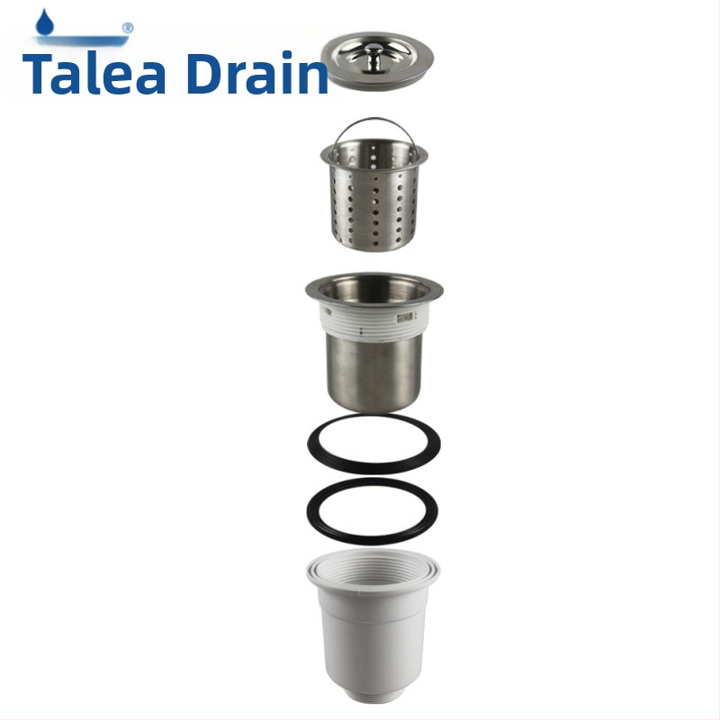 XK265 Αποχέτευση νεροχύτη κουζίνας – Τύπος κλουβί; Υλικά: PP και SUS304; Διπλής στρώσης κατασκευή από πλαστικό-χάλυβα; Διαμέτρει Ø110–114 mm