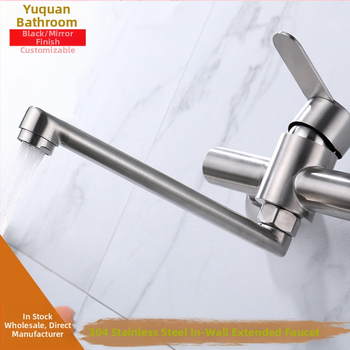 Sienos montuojamas virtuvės maišytuvas iš 304 nerūdijančio plieno su šlifavimo paviršiumi, ištemptas antgalis, modelis YQ1010F-W, keraminis vožtuvas, įvadas/išvadas G1/2, 1.0 MPa, 100°C