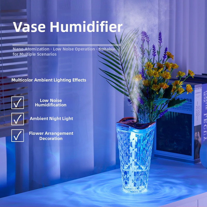 Stalo drėkintuvas vazos formos su USB maitinimu, 0,5–1 L talpa, 1 rūko išėjimas, 5 W galia