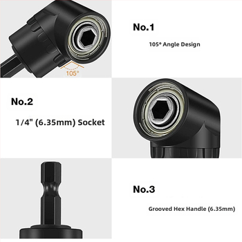 105° λαβή εξάγωνου με περιστρεφόμενη τετράγωνη κεφαλή — Αντάπτορας για 1/2, 3/8 και 1/4 ιντσών, από ατσάλι υψηλού άνθρακα