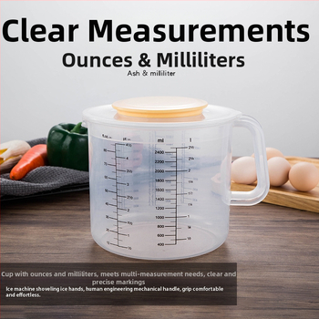 Hengjia PP plastikinis matavimo puodelis kepimui su dangteliu, anti-splash, graduotas, namų naudojimui, modernus minimalistinis dizainas
