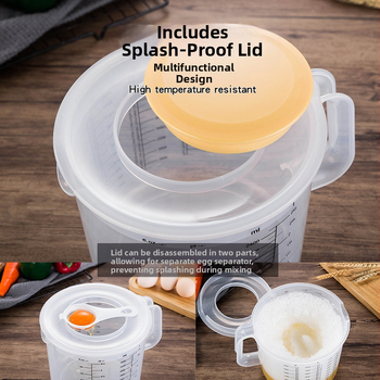Hengjia PP plastikinis matavimo puodelis kepimui su dangteliu, anti-splash, graduotas, namų naudojimui, modernus minimalistinis dizainas