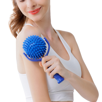 Masažo lazda su spygliuota kamuole fasialiniam masažui ir raumenų atpalaidavimui, rankinis jogos pagalbininkas