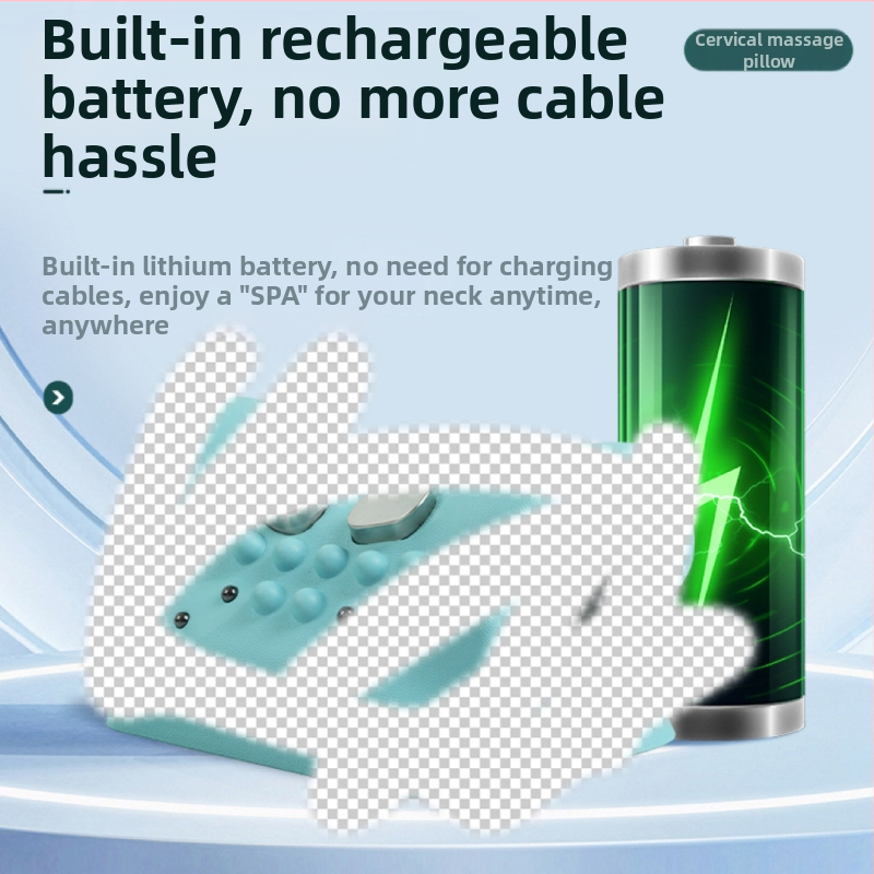 Възглавница за масаж на шията – преносим електрически масажор за автомобил и дом, месещ масаж, EMS микроелектрически ток, 2 масажни глави, 3 нива на интензитет, безжично дистанционно управление, презареждаема батерия