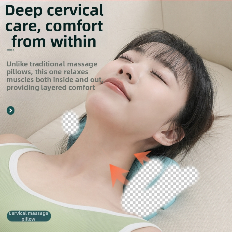 Възглавница за масаж на шията – преносим електрически масажор за автомобил и дом, месещ масаж, EMS микроелектрически ток, 2 масажни глави, 3 нива на интензитет, безжично дистанционно управление, презареждаема батерия