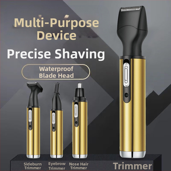 4-в-1 многофункционален тримър за носни косми и бръснач, неръждаема стомана, презареждаем модел, миеща се глава