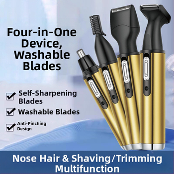 4-в-1 многофункционален тримър за носни косми и бръснач, неръждаема стомана, презареждаем модел, миеща се глава