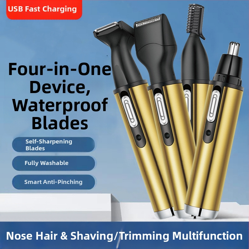 4-в-1 многофункционален тримър за носни косми и бръснач, неръждаема стомана, презареждаем модел, миеща се глава