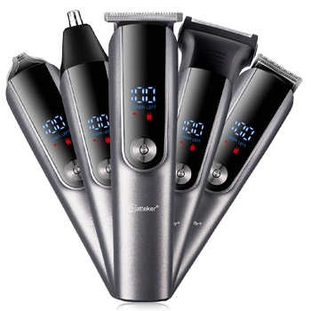 Мъжки мултифункционален електрически подстригвач за коса, бръснач и тример за носни косми (вградена батерия; зареждане; режеща глава от неръждаема стомана; сваляема миеща се глава за почистване; шум 36–45 dB)