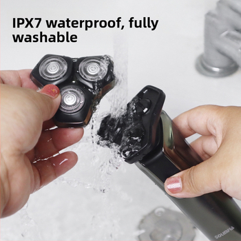 Електрическа самобръсначка с LED дисплей, въртяща се глава с 3 остриета, IPX7 водоустойчива, USB зареждане, вградена батерия 500–800 mAh