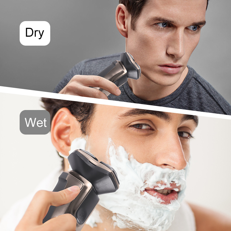 Aparat de ras electric cu afișaj LED, cap rotativ cu 3 lame, IPX7, încărcare USB, baterie încorporată de 500–800 mAh