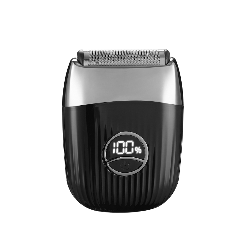 Електрическа самобръсначка с подвижна глава и регулиране на ъгъла на острието; LED дисплей, вградена батерия 500–800 mAh, автономия до 120 минути