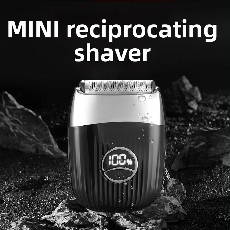 Електрическа самобръсначка с подвижна глава и регулиране на ъгъла на острието; LED дисплей, вградена батерия 500–800 mAh, автономия до 120 минути