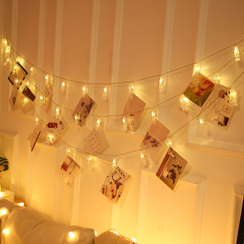 Nuotraukų klipų LED girlianda sienų dekoravimui - 20 LED, ilgis 2-10 m, IP44, 4000K, maitinama baterijomis