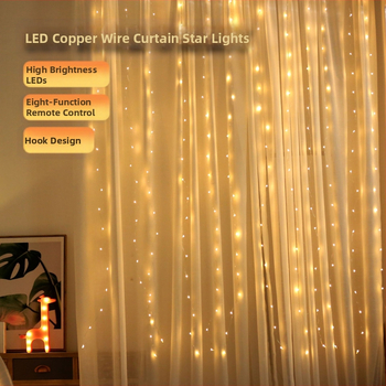 LED užuolaidų šviesos USB maitinimas, 300 LED, nuotolinio valdymo su aštuoniomis funkcijomis, reguliuojamas šviesos intensyvumas, 3000K