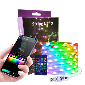 Vario vielos LED girlianda su 100 LED, nuotolinis valdymas, USB maitinimas, reguliuojamas ryškumas