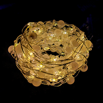Perlų vielos LED šviesos grandinė, 200 LED, 3000K šilta balta, IP43, maitinama baterijų dėže, nuotolinio valdymo