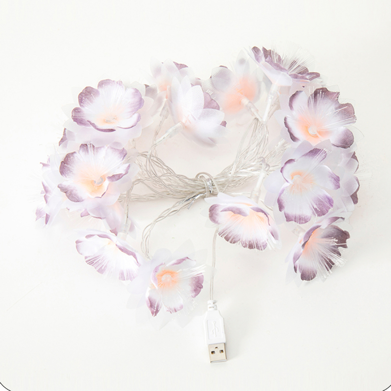 LED optinė gėlių virvė, 10 LED, USB maitinimas, IP44, įtampa ≤36V, 2000K šilta balta, vidaus dekoracijoms