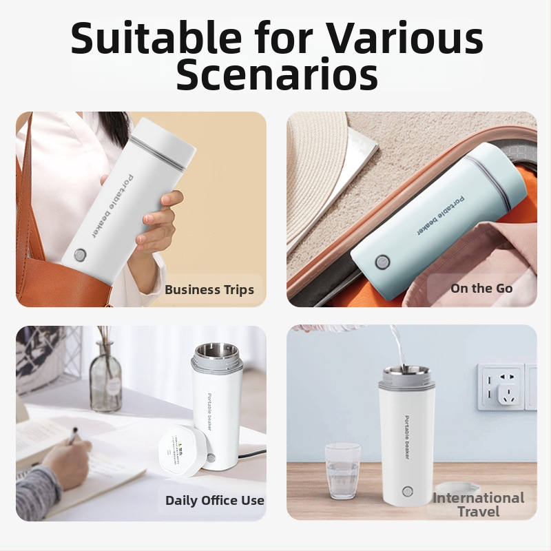 Elektrická kanvička-šálka, 350 ml, dvojité napätie 110V/220V, 300W, základné vykurovanie, vnútorná 304 nerezová oceľ