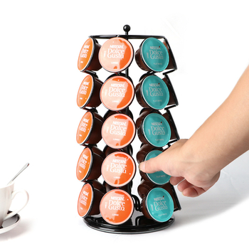 Nestlé kavos kapsulių laikiklis, pasukamas saugojimas, talpina 35 kapsules, plieninės vielos rėmas, nuimamas ir nereikalauja tvirtinimo
