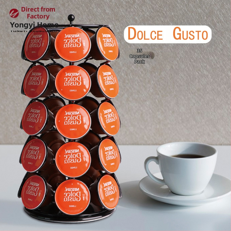 Nestlé kavos kapsulių laikiklis, pasukamas saugojimas, talpina 35 kapsules, plieninės vielos rėmas, nuimamas ir nereikalauja tvirtinimo