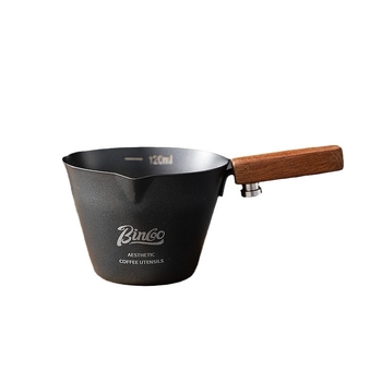 Κύπελλο μέτρησης εσπρέσο με ξύλινο χερούλι, από ανοξείδωτο ατσάλι 304, με κλίμακα μέτρησης, μοντέρνο μινιμαλιστικό στυλ