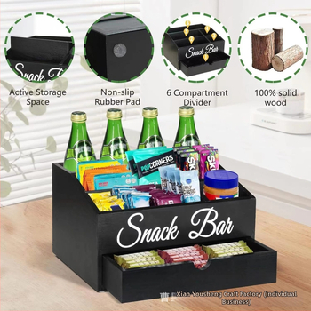 Ξύλινο επιτραπέζιο κουτί αποθήκευσης με διαμερίσματα για ποτά και φαγητά — φορητή βάση καφέ με προσαρμοσμένη χωρητικότητα