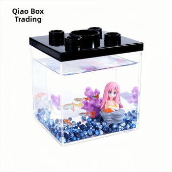 PS plastiko kvadratinė dėžutė su dangteliu staliniam akvariumui, talpa 850 ml, sienelių storis 2 mm, logotipo spauda