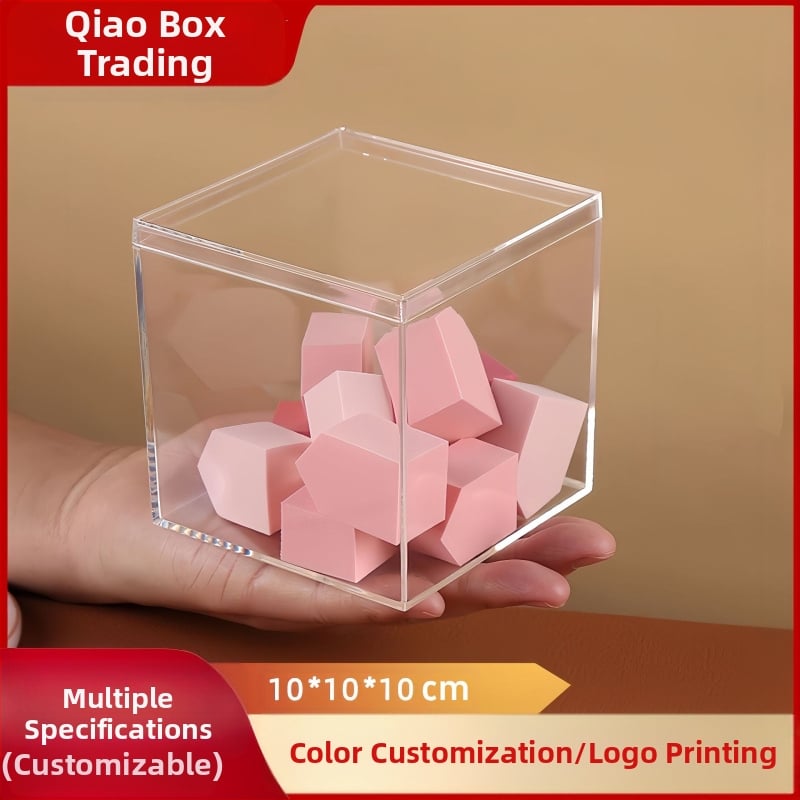 PS plastiko kvadratinė dėžutė su dangteliu staliniam akvariumui, talpa 850 ml, sienelių storis 2 mm, logotipo spauda