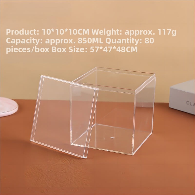 PS plastiko kvadratinė dėžutė su dangteliu staliniam akvariumui, talpa 850 ml, sienelių storis 2 mm, logotipo spauda