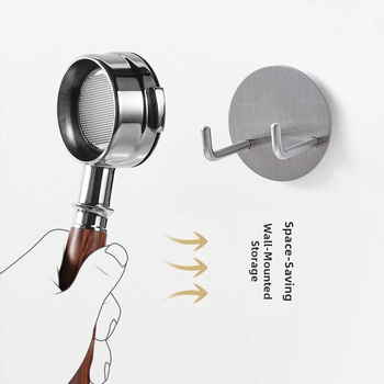 Sieninis nerūdijančio plieno laikiklis espresso kavos aparato rankenoms ir tampers lentyna su kabliukais