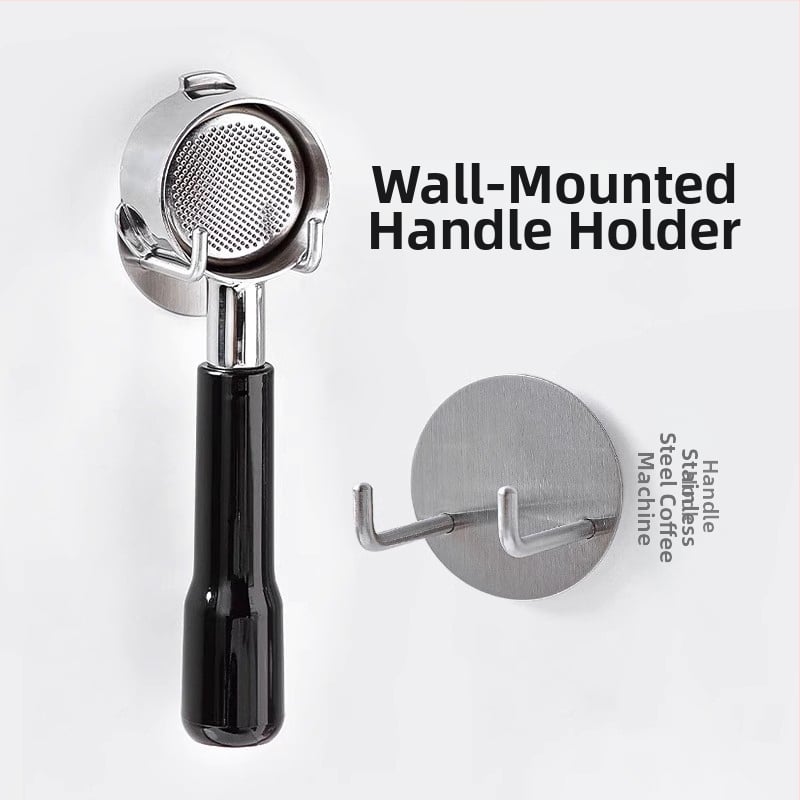 Sieninis nerūdijančio plieno laikiklis espresso kavos aparato rankenoms ir tampers lentyna su kabliukais