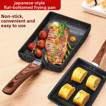 Kvadratinė nelipni aliumininė keptuvė Tamagoyaki, 3,5 cm gilumo, vieno dugno, skirta omletėms ir keptoms koldūnams