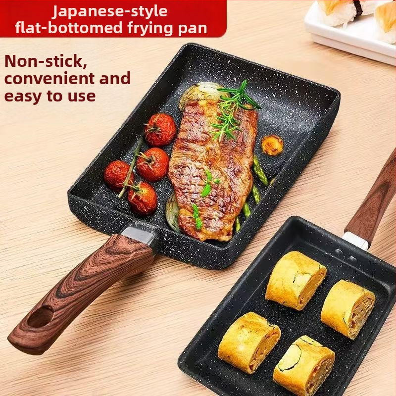 Квадратно незалепващо тиганче за тамагойаки от алуминий, дълбочина 3,5 см, еднослойно дъно, за омлети и пържени кнедли