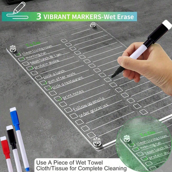 Ακρυλικός μαγνητικός σχεδιαστής για ψυγείο – σετ με διαφανή πίνακα για σβησίματος και λίστα καθηκόντων