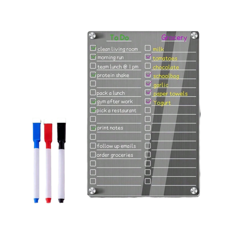 Ακρυλικός μαγνητικός σχεδιαστής για ψυγείο – σετ με διαφανή πίνακα για σβησίματος και λίστα καθηκόντων