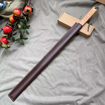 Измервателна линеалка, 5 мм дебела манганова стомана, диамантено закалена стомана, дървена дръжка, кожен калъф, за автомобилна самозащита