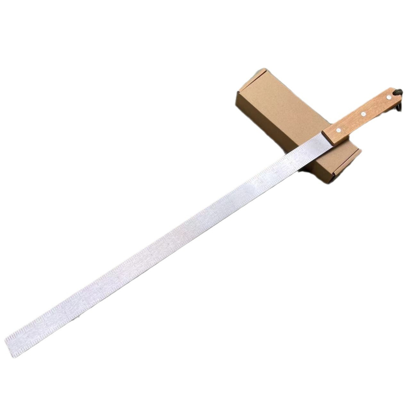 Измервателна линеалка, 5 мм дебела манганова стомана, диамантено закалена стомана, дървена дръжка, кожен калъф, за автомобилна самозащита