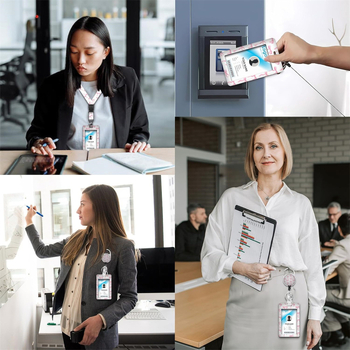 ABS kortelių laikiklis su kaklo juosta ir 360° pasukamu segtuku – logotipo spausdinimas, reguliuojamas ilgis