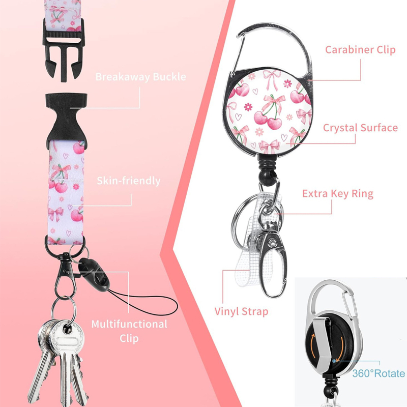 ABS kortelių laikiklis su kaklo juosta ir 360° pasukamu segtuku – logotipo spausdinimas, reguliuojamas ilgis