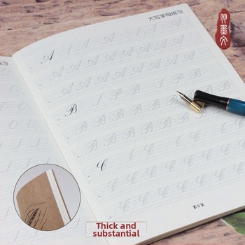 Anglų kaligrafija: praktikos sąsiuvinis su apvaliais brūkšniais, brūkšnių tvarka, pradedantiesiems, dekoratyvus šriftas, Yu Mowen